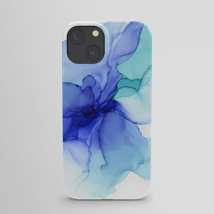 Blue Floral Abstract Ink iPhone Case
