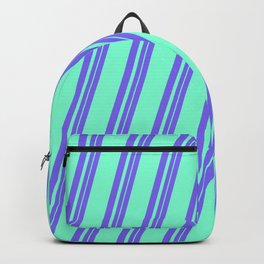[ Thumbnail: Medium Slate Blue and Aquamarine Colored Lines Pattern Backpack ]