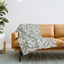 Mid Century Modern Scandinavian Pattern 631 Sage Green and Linen White Throw Blanket