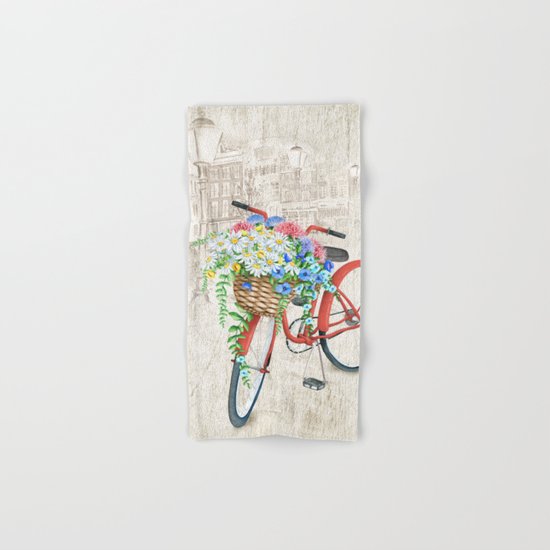 Red bike & white daisy Hand & Bath Towel