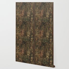 Antique 18th Century Cherub Rose Garden Tapestry Wallpaper
