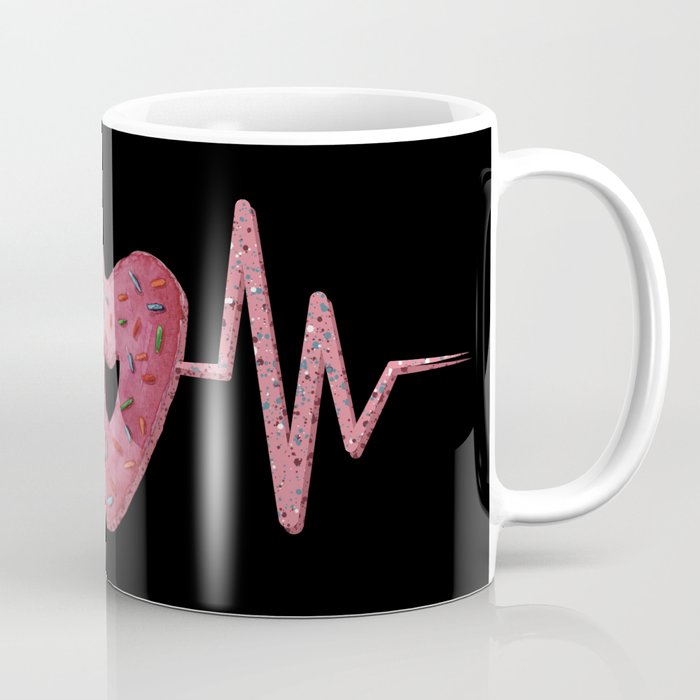 Heartbeat line with cute pink heart shaped donut illustration Coffee Mug