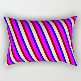 [ Thumbnail: Blue, Fuchsia, Maroon, and Tan Colored Lined Pattern Rectangular Pillow ]