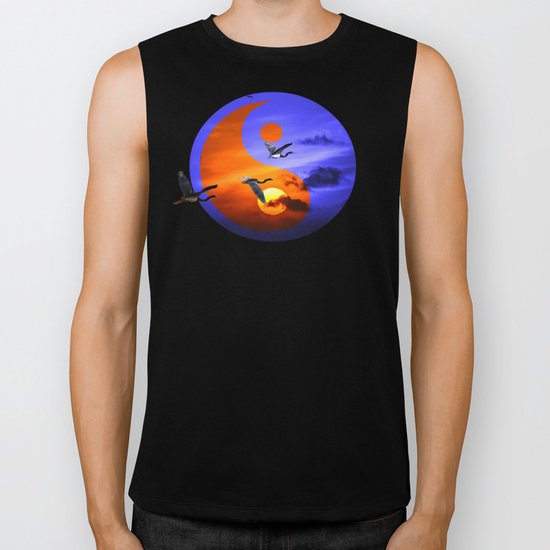 sunset and herons in fly Biker Tank