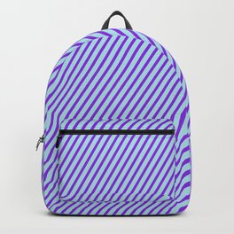 [ Thumbnail: Powder Blue & Purple Colored Stripes Pattern Backpack ]
