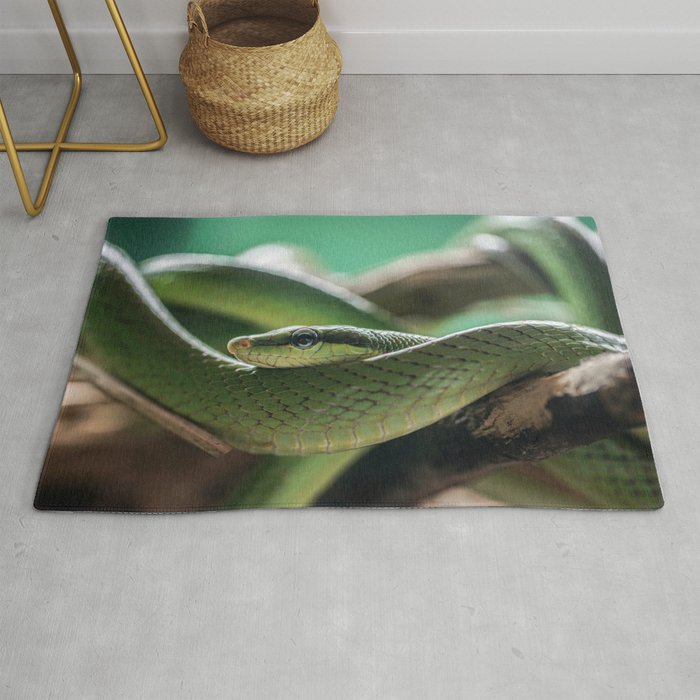 Green snake on the branch Rug