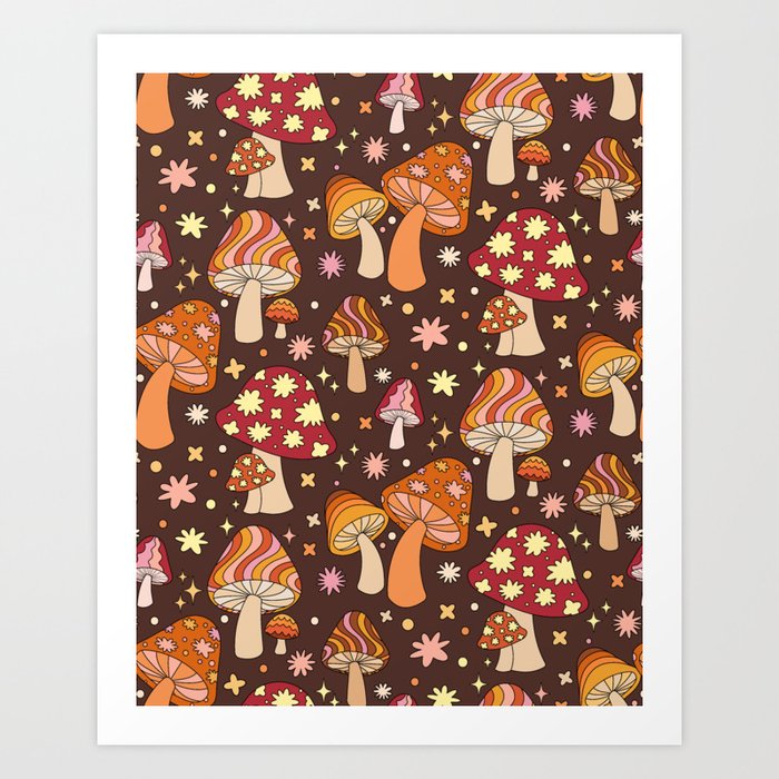 Magic Mushrooms in Brown Art Print