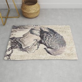 Eagle Rug | Roots, Grey, Feathers, Monochrome, Drawing, Bird, Black, Japan, Beige, Mountains 