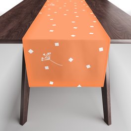 flying dandelion seeds simple Christmas seamless pattern and Snow White Confetti on Orange Background Table Runner