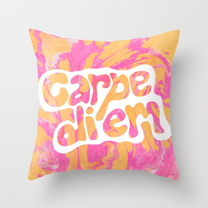 carpe diem, tie dye Throw Pillow