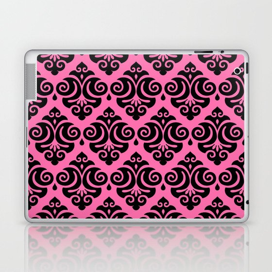 Victorian Modern Gothic Pattern 541 Pink and Black Laptop & iPad Skin