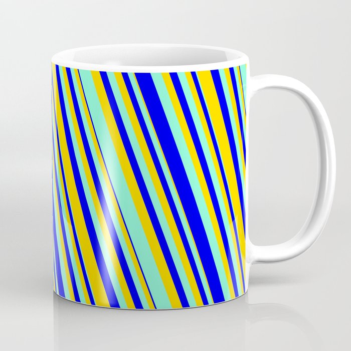 Aquamarine, Blue & Yellow Colored Lines Pattern Coffee Mug