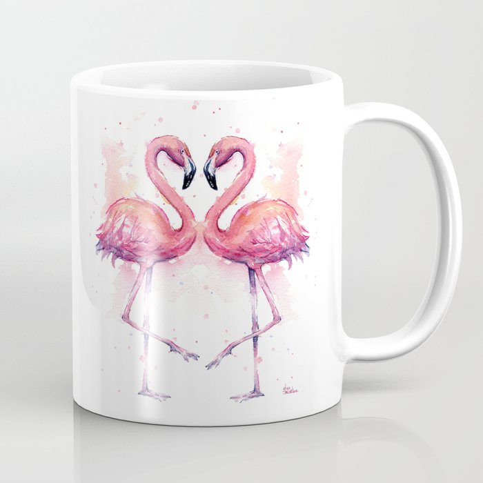 Flamingo Watercolor Two Flamingos in Love Coffee Mug