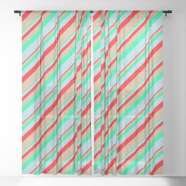[ Thumbnail: Red, Tan, Green, and Light Blue Colored Lines Pattern Sheer Curtain ]