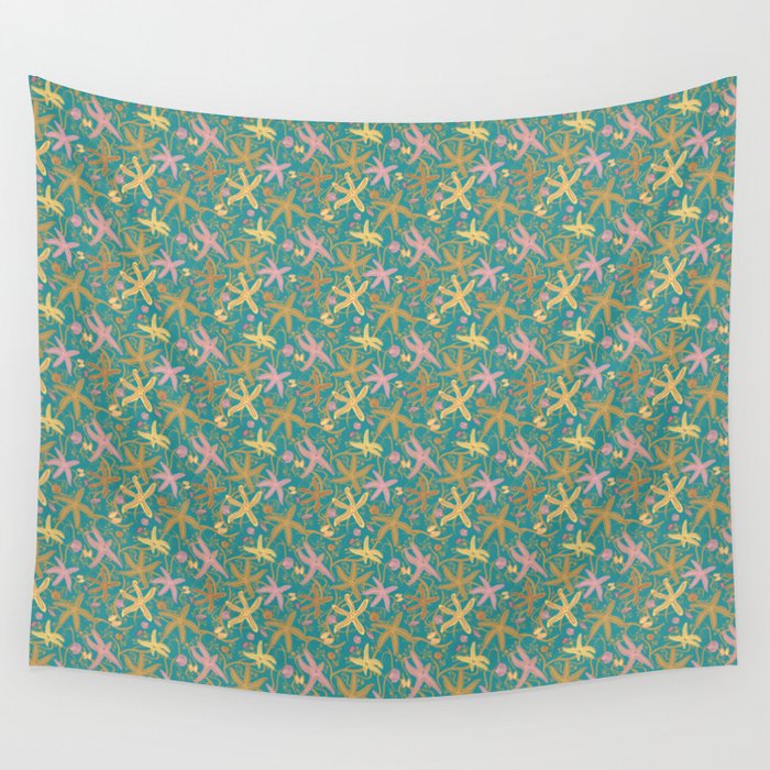 Dancing Starfish on Teal Wall Tapestry