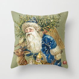 Vintage Christmas : Blue Cloaked Santa Claus Throw Pillow
