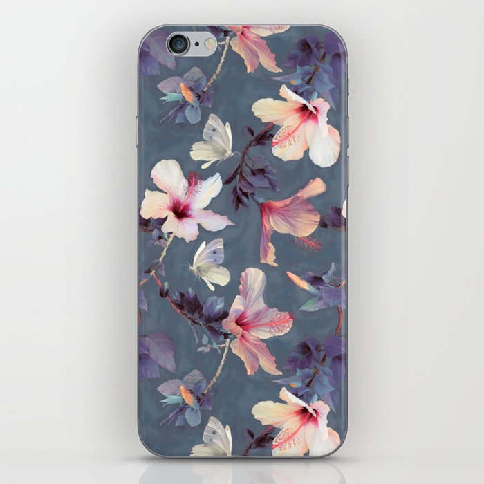 Butterflies and Hibiscus Flowers - a painted pattern iPhone Skin