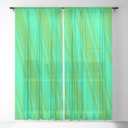 [ Thumbnail: Green and Lime Green Colored Lined Pattern Sheer Curtain ]