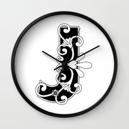 Letter J Elegant Scroll Initial Wall Clock