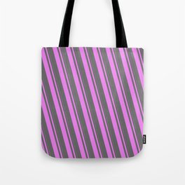 [ Thumbnail: Violet and Dim Grey Colored Pattern of Stripes Tote Bag ]