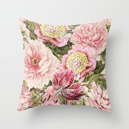 Vintage & Shabby Chic Floral Peony & Lily Flowers Watercolor Pattern Throw Pillow