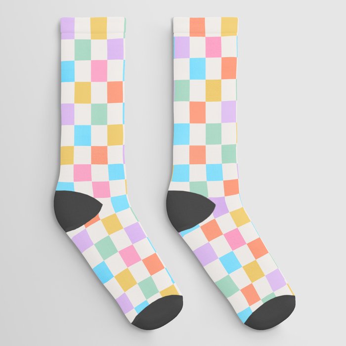 Pastel Checkered Pattern Socks