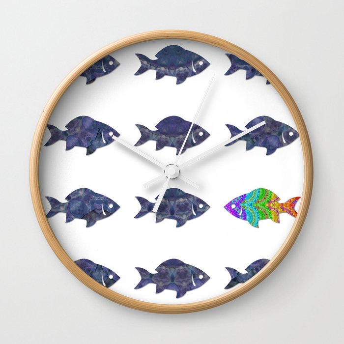 Colorful Inspirational Fish Art - Be Yourself Wall Clock