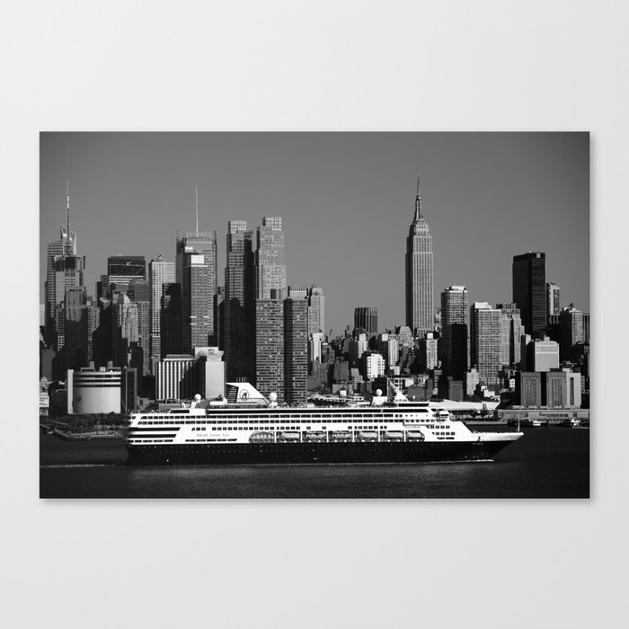 New York City Skyline and Cruise Ship 2012 BW Canvas Print