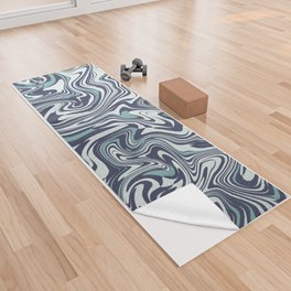Retro blue liquid marbling pattern Yoga Towel