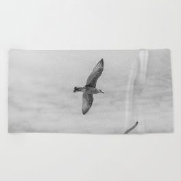 seagull in grey Beach Towel