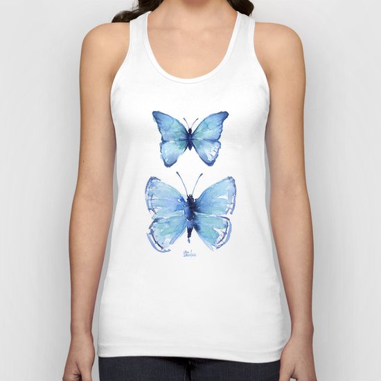Two Blue Butterflies Watercolor Animals Insects Unisex Tank Top