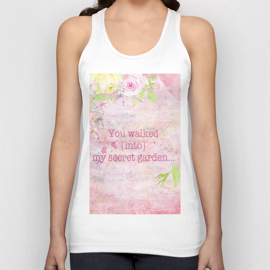 You walked into my secret garden - Pink flower typography Unisex Tank Top