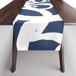 Abstract White Swirls On Navy Blue Table Runner