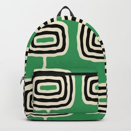 Mid Century Modern Atomic Rings Pattern 237 Black Beige and Green Backpack | Abstract, Beige, Modern, Modernist, 1970S, Minimalist, Midcentury, Pattern, Century, Retro 