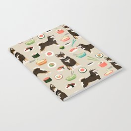 shiba inu sushi black and tan dog breed pet pattern dog mom Notebook
