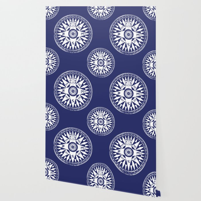 Nautical Compass Vintage Compass Navy Blue And White