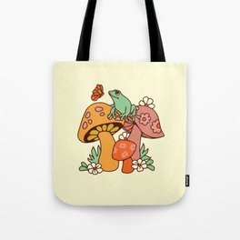 Mushroom Frog Tote Bag | Mushroom, Funky, Retro, Happy, Trippy, Graphicdesign, Fairy, Warm, Butterfly, Curated 