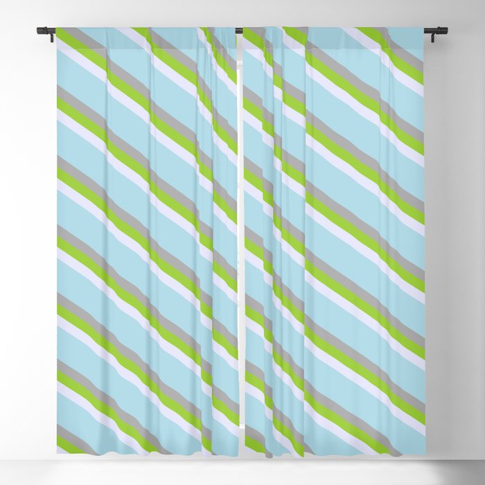 Lavender, Light Blue, Dark Gray & Green Colored Striped/Lined Pattern Blackout Curtain