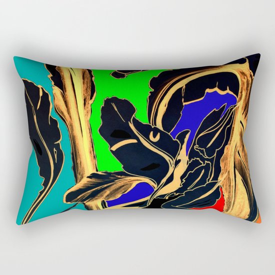 Blue Green Orange Black and Gold, Stand Up Red Rectangular Pillow