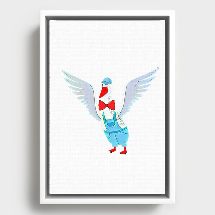 Cute White Goose Flapping Its Wings Framed Canvas