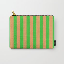 [ Thumbnail: Lime Green & Brown Colored Lined Pattern Carry-All Pouch ]