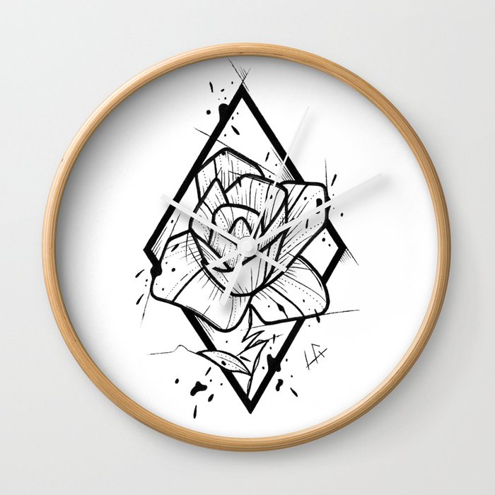 Flower Handmade Drawing Made In Pencil And Ink Tattoo Sketch Tattoo Flash Blackwork Wall Clock By Lucagenart Society6