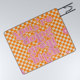 You Are Doing Great Bitch - 70s Orange Checks (xii 2021) Picnic Blanket
