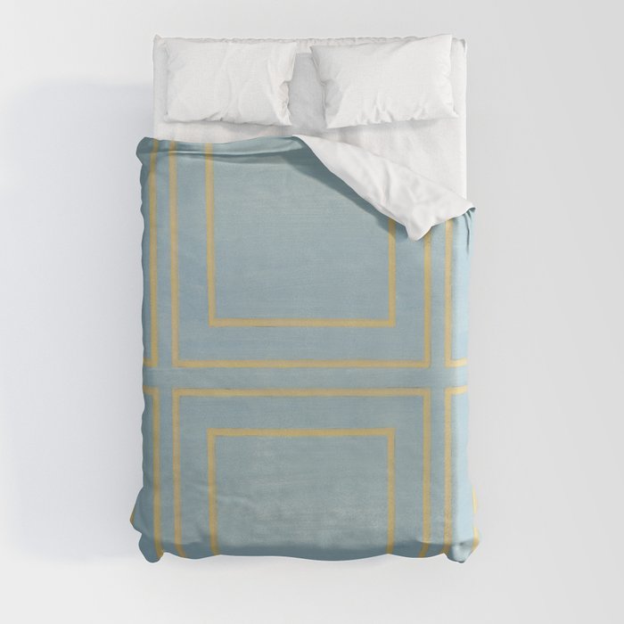 Faux Panels - Aged Blue / Muted Yellow Gold Duvet Cover