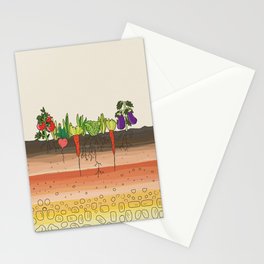 Earth soil layers vegetables garden cute educational illustration kitchen decor print Stationery Cards