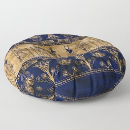 Egyptian Gods and Ornamental border - blue and gold Floor Pillow