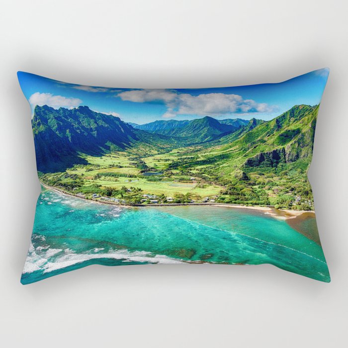 Coastal Oahu, Hawaii turquise ocean blue waters tropical color landscape photograph / photography Rectangular Pillow