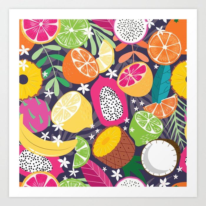 Tropical fruit pattern 01 Art Print