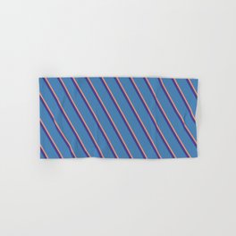 [ Thumbnail: Dark Salmon, Dark Slate Blue, and Blue Colored Pattern of Stripes Hand & Bath Towel ]