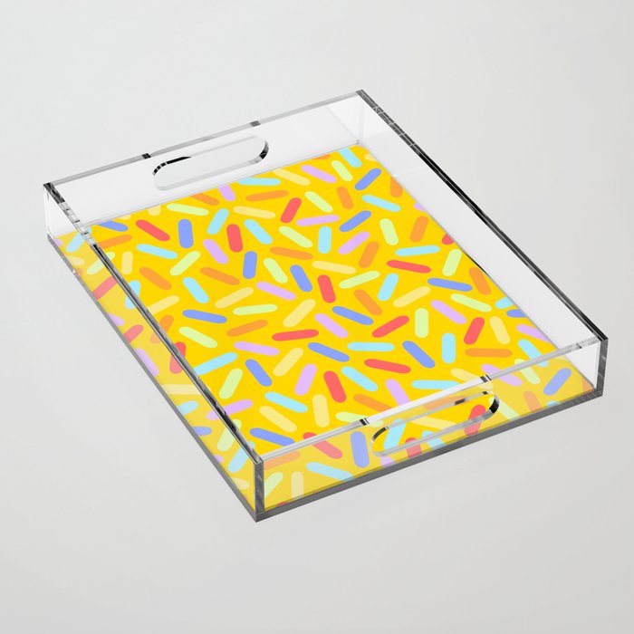 Dessert Digital Rainbow Sprinkles on Yellow Graphic Pattern Design Acrylic Tray